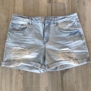 Distressed denim shorts